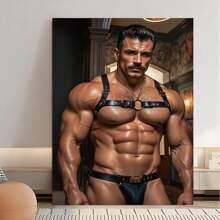 Cuadro de arte de lienzo con modelo masculino musculoso en corsé de piel sintética negra - Decoración para el hogar y la oficina con marco de pino - Adecuado para bares, cafeterías o dormitorios - Regalo ideal para Navidad - 1 pieza de pintura al óleo enmarcada en madera (3) Grosor 2,25 cm/0,9 pulgadas, decoración para el hogar, decoración de habitación estética, decoración de pared, regalo perfecto, decoración de pared de otoño e invierno, decoración de sala de estar, decoración de dormitorio, decoración de cocina, decoración de entrada, decoración de baño, pintura de pared directa, póster de pintura mural de alta calidad - Negro - Ver 2
