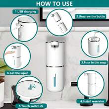 Nuevo dispensador de jabón líquido automático con sensor, lavado de manos líquido transfronterizo, dispensador de jabón de manos con espuma eléctrico montado en la pared, Serie P11, diseño de botella de onda elegante, tiempo de dispensación de espuma/líquido ajustable de 0.3/0.8/1.5/2.0 segundos, detección rápida de 0.25 segundos. - Serie P11 - Ver 7