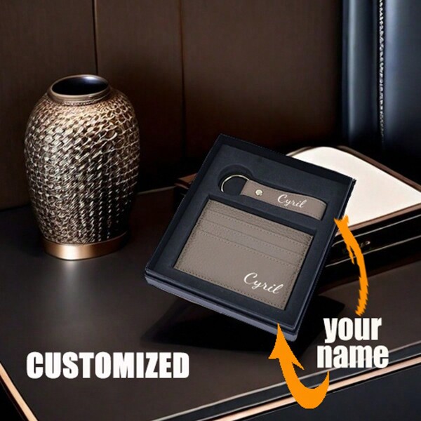 Men's Personalized Keychain Wallet, Featuring A Minimalist Style Coin Wallet And Pockets With Letters, Customized With Initials, Making It The Most Suitable Gift For Men And Fathers. Personalized Souvenirs, Gatherings, Decorations, Unique, Minimalist, Fashionable Tote Bag, Large Capacity, Photos, Text, Outdoor, Travel Essentials