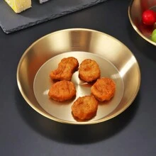 1 pièce Plateau de service en acier inoxydable de couleur dorée avec design de poignée, convient pour la maison/l'hôtel/le restaurant/le barbecue/le sashimi/les pâtes/le dessert et le fruit, l'assiette de dîner, l'assiette de barbecue, l'assiette de collation, le plateau à pizza, les fournitures de cuisine, Noël, la Saint-Valentin, le Nouvel An, cadeau