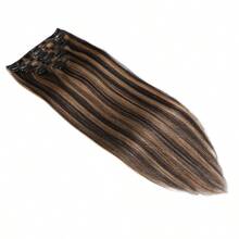 Przedłużanie włosów Clip In Prawdziwe włosy ludzkie 3,6 uncji/100 g Przedłużanie włosów Clip In dla kobiet 8 sztuk w zestawie z 18 klipsami Podwójna osnowa 1B/6 Naturalna czerń do kasztanowego brązu - S1B/6/1B - Zobacz 1