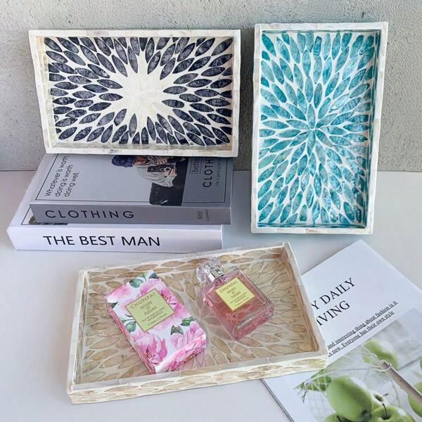 Handmade Shell Inlaid Tray, Snacks Nuts Storage Tray, Kitchen Supplies Storage Tray, Home Fashion Decorative Display