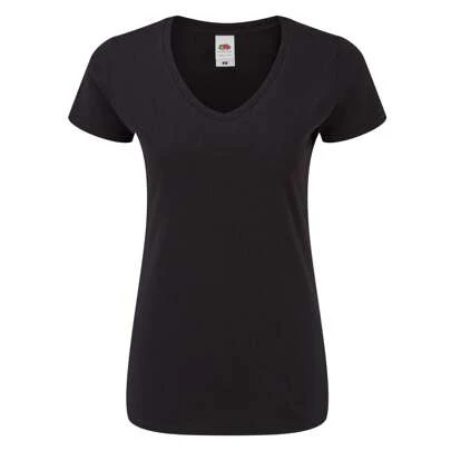 Fruit of the Loom Womens/Ladies Iconic V Neck TShirt (Black) - 150gsm 100% Combed Ringspun Cotton