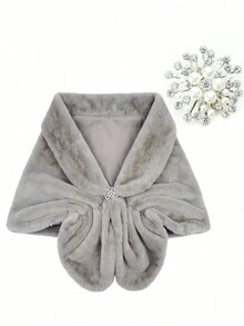 2 件套：披肩 + 披肩夹，时尚人造毛皮披肩，女士毛皮披肩，婚礼毛皮披肩，人造新娘毛皮披肩，冬季 - A - 查看 6