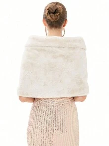 2 件套：披肩 + 披肩夹，时尚人造毛皮披肩，女士毛皮披肩，婚礼毛皮披肩，人造新娘毛皮披肩，冬季 - A - 查看 4