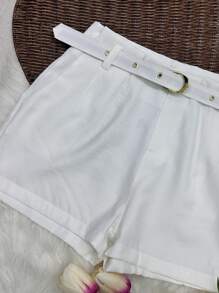 Women's Shorts With Belt - White - View 2