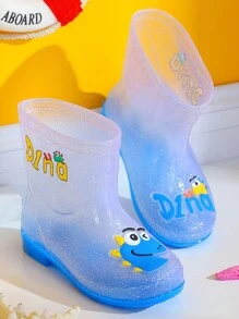 Nuevas botas de lluvia azules para niños, impermeables para niños y niñas, elegantes y transparentes, con un lindo diseño de dinosaurio de dibujos animados, suela blanda, zapatos de agua adecuados para caminar en exteriores, ideales para excursiones escolares en días lluviosos