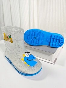 Nuevas botas de lluvia azules para niños, impermeables para niños y niñas, elegantes y transparentes, con un lindo diseño de dinosaurio de dibujos animados, suela blanda, zapatos de agua adecuados para caminar en exteriores, ideales para excursiones escolares en días lluviosos