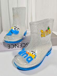 Nuevas botas de lluvia azules para niños, impermeables para niños y niñas, elegantes y transparentes, con un lindo diseño de dinosaurio de dibujos animados, suela blanda, zapatos de agua adecuados para caminar en exteriores, ideales para excursiones escolares en días lluviosos