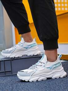 Męskie spersonalizowane uliczne sportowe na świeżym powietrzu swobodne uniwersalne kontrastowe kolory patchworkowe antypoślizgowe oddychające lekkie swobodne masywne trampki - Biały - Zobacz 4