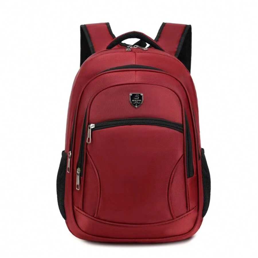 Large Capacity Men's Backpack USB Rechargeable Backpack Business Computer Bag Leisure Backpack High School Student Backpack - Red - View 1