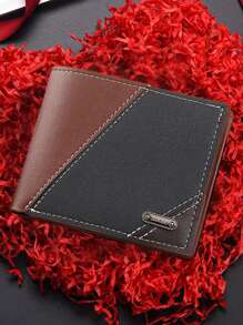 1pc Men's Classic Business & Casual Solid Color Retro Short Wallet With Card Slot For Driving License Wallet Valentine's Day Gift For Men Wallet Purse Wallet Men Wallet Leather - Black - View 1