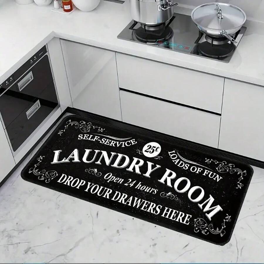 1 Stück Fußmatte mit Buchstabendruck, rutschfest und ölfest, weich und saugfähig, geeignet für Küche, Wohnzimmer, Schlafzimmer, Balkon Raumdekoration - Verschiedenfarbig - Übersicht 1