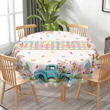 1pc, Happy Easter Tablecloth, Pink Plaid Table Cloth, Bunny, Truck,Tulip, Easter Eggs, Floral Tablecloth, Round Tablecloth, Rectangular Tablecloth, Easy Clean, Home Decor, Perfect For Kitchen, Living Room & Outdoor Party