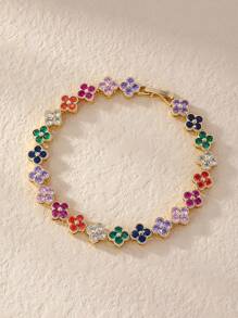 1 件彩色时尚奢华花卉锆石手链 - 橫豎連結式 - 查看 8