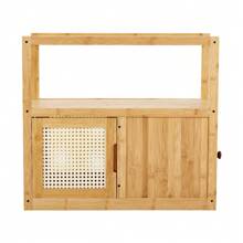 Living And Home Wooden Glass Side Table With Wheels - Natural 67cm W X 30.5cm D X 61cm H - View 7