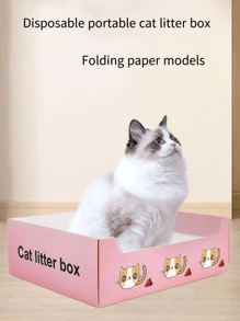 1 pieza Caja de arena para gatos desechable y plegable, inodoro portátil para gatos, bandeja de arena para mascotas para uso en exteriores - Multicolor - Ver 6