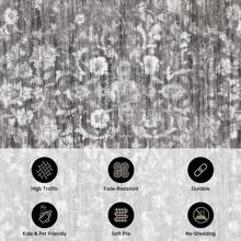 Washable Printed Rug Vintage Floral Rug Washable Indoor Rug Anti-Stain Non-Slip Non-Shedding Living Room Rug Suitable For Bedroom Office Dining Room - Grey - View 6