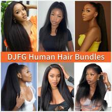 Kinky Straight Bundles Human Hair Yaki Straight Human Hair Bundles 12A 100% Unprocessed Brazilian Virgin Human Hair Bundles For Women Natural Black And Brown Hair Extension 1 Bundle