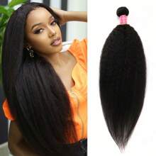 Kinky Straight Bundles Human Hair Yaki Straight Human Hair Bundles 12A 100% Unprocessed Brazilian Virgin Human Hair Bundles For Women Natural Black And Brown Hair Extension 1 Bundle