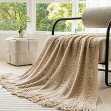 1pc Nordic Style Knitted Throw Blanket, Suitable For Sofa, Nap, Office Rest, Bedspread, Home Decor - الكاكي - مشاهدة 3