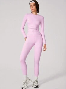 Conjunto de Top deportiva y pantalones de un solo color simple para mujer, ideal para yoga y uso diario