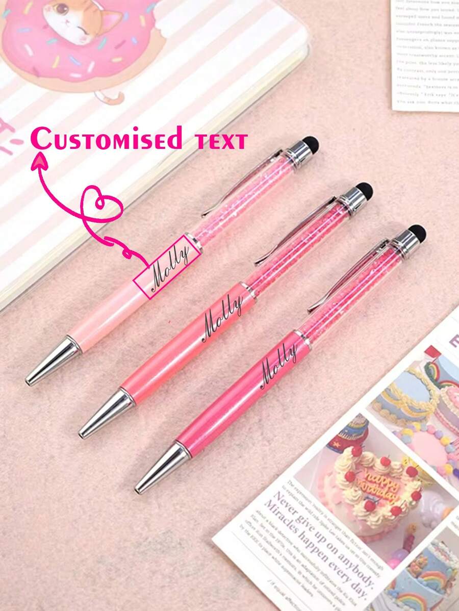 Customized Text & LOGO Crystal Stylus Pen, Capacitive Touch Screen Pen, Back To School Gift, Gift For Teacher/Friend, Metal Advertising Ballpoint Pen Back To School, Multi-Functional, Ornamental, Reusable, Modern, Colorful, Cute, Vintage, Cartoon, Kawaii, Custom, Personalized, Unique, Customized, Workers, Clients, Students, For Business/Work/Office, For School, School Supplies - 14.5*1cm - View 1