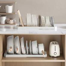 1 pièce Étagère de rangement de cuisine réglable, convient pour les couvercles de casserole, les ustensiles, les ustensiles de cuisine, peut être placée sur le comptoir ou dans un tiroir, rack de rangement multifonctionnel et économe en espace