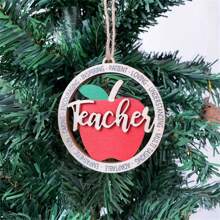 Exquisites und charmantes zweistöckiges Holzapfel-Lehrerschmuckstück in Rot - geeignet als Baumschmuck, Autoschmuck, Rucksackschmuck und Feiertagsdekoration, perfekt für Thanksgiving und Abschluss, das beste Geschenk für einen geliebten Lehrer