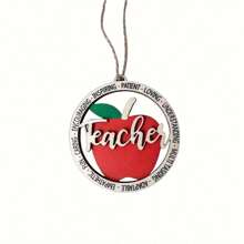 Exquisites und charmantes zweistöckiges Holzapfel-Lehrerschmuckstück in Rot - geeignet als Baumschmuck, Autoschmuck, Rucksackschmuck und Feiertagsdekoration, perfekt für Thanksgiving und Abschluss, das beste Geschenk für einen geliebten Lehrer