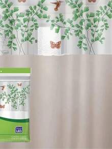 BATHROOM SHOWER CURTAIN WITH PRINTED VISOR RAIL - Green - View 2