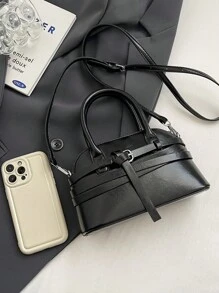 Bolsa de Ombro Vintage com Fivela Oblíqua e da Moda Feminina, Bolsa de Couro Laca
