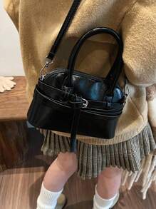 Bolsa de Ombro Vintage com Fivela Oblíqua e da Moda Feminina, Bolsa de Couro Laca