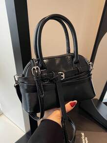 Bolsa de Ombro Vintage com Fivela Oblíqua e da Moda Feminina, Bolsa de Couro Laca