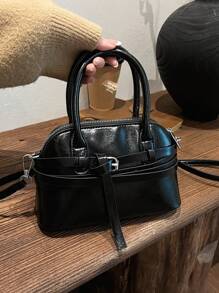 Bolsa de Ombro Vintage com Fivela Oblíqua e da Moda Feminina, Bolsa de Couro Laca