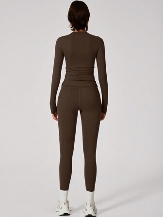 Set Women Simple Solid Color Sports Top And Pants Base Set Yoga Daily