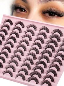 30 对 D 卷假睫毛，全条卷曲软纤维俄罗斯条睫毛，浓密自然卷嫁接假睫毛放大你的眼睛，大容量 3 种款式混合 DIY 假条睫毛延长，可重复使用，易于使用，日常佩戴
