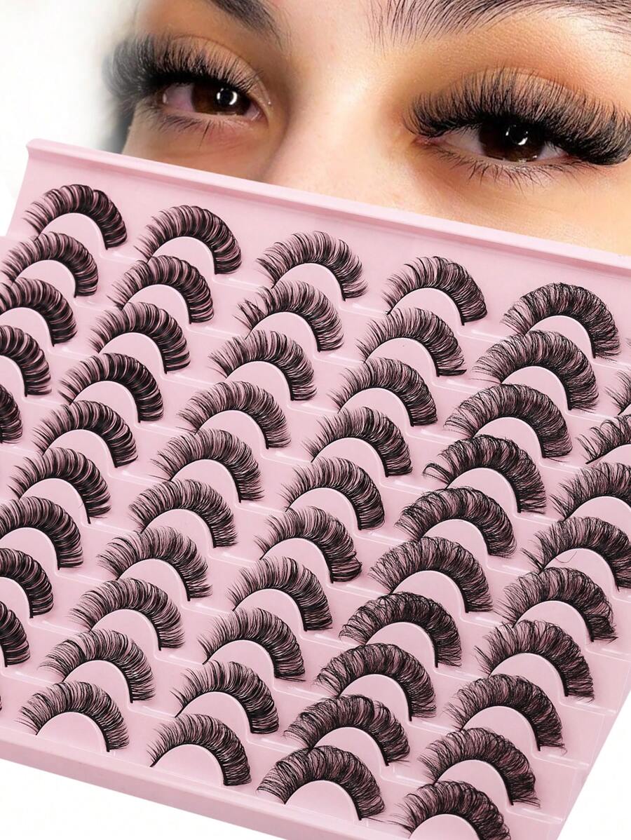 30 对 D 卷假睫毛，全条卷曲软纤维俄罗斯条睫毛，浓密自然卷嫁接假睫毛放大你的眼睛，大容量 3 种款式混合 DIY 假条睫毛延长，可重复使用，易于使用，日常佩戴