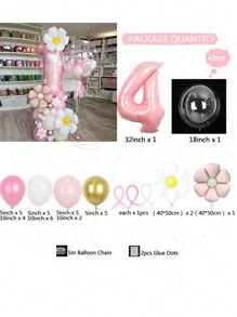 42 件雏菊柱气球套装，派对装饰 - 粉色 - 查看 8