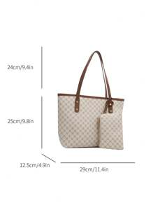 经典优雅手提包，女士托特包，优质材料，情人节礼物 - 米色 - 查看 4