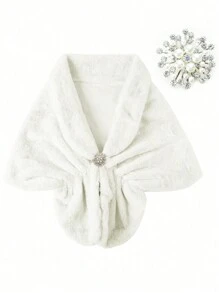 2 件套：披肩 + 披肩夹，时尚人造毛皮披肩，女士毛皮披肩，婚礼毛皮披肩，人造新娘毛皮披肩，冬季 - A - 查看 14