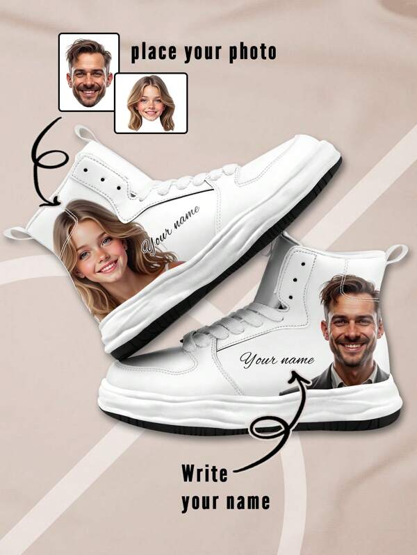 Individuelle High-Top Sneaker aus Kunstleder mit personalisiertem Foto und Namen, wasserdichte Lässig Schuhe, einzigartiges Geschenk für Männer, anpassbare Mode-Schuhe für Geburtstage, Jahrestage oder Feiertage, bequeme und stilvolle Kunstleder-Sneaker für Herren