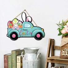 1Pc Happy Easter Bunny Door Sign Decor Easter Egg Bunny Car Wooden Wall Hanging Plaque Sign Rabbit Easter Spring Wreath Decorations For Farmhouse Spring Easter Theme Party Decor Home Front Door Porch Wall Decor