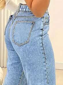 Jeans de pierna ancha sueltos con decoración de remaches para mujer talla grande - Lavado ligero - Ver 5
