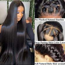 13x6 Bone Straight Lace Front Wigs Human Hair HD Transparent Lace Frontal Human Hair Wigs For Women Human Hair Pre Plucked Natural Color 200% Density - 自然色&黑色系 - 查看 8