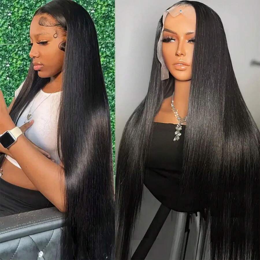 13x6 Bone Straight Lace Front Wigs Human Hair HD Transparent Lace Frontal Human Hair Wigs For Women Human Hair Pre Plucked Natural Color 200% Density - 自然色&黑色系 - 查看 1