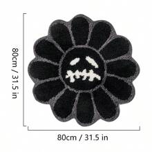 1pc Round Halloween Tufted Area Rug With Retro Sunflower Art Design - WeRugz Non-Slip, Washable, Fluffy Medium Pile Carpet For Living Room And Bedroom, Machine Washable, Rubber Backed - Black - View 12
