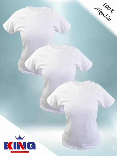 King T-shirt Pack de 3 Playeras Cuello Redondo Manga Corta para Mujer 100% Algodón - Camisetas Básicas de Alta Calidad para Estilo casual, Estampar, Personalizar, Uniformes Empresariales y Emprendedores. En Varios Colores - Ideal para Negocios de Ropa y Publicidad