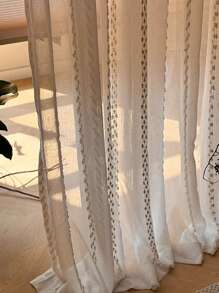 1 件装复古东南亚风格亚麻垂直条纹禅意高端卧室、客厅、阳台窗户薄纱窗帘