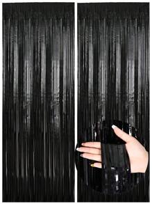 2 Stücke - 1*2m Metallic Folien Fransen Vorhang, Hintergrund Schimmer Quasten Vorhang für Hintergrundwand, Schwarz, Weiß, Gold, Silber, Rot, Pink, Grün, Roségold, Lila, Blau Quaste Vorhang geeignet für Neujahr, Geburtstag, Valentinstag, Hochzeit, Verlobung, Party Hintergrund, Abschluss, Halloween, Junggesellinnenabschied, Jubiläumsdekoration, Erwachsene Satin transparenter Vorhang